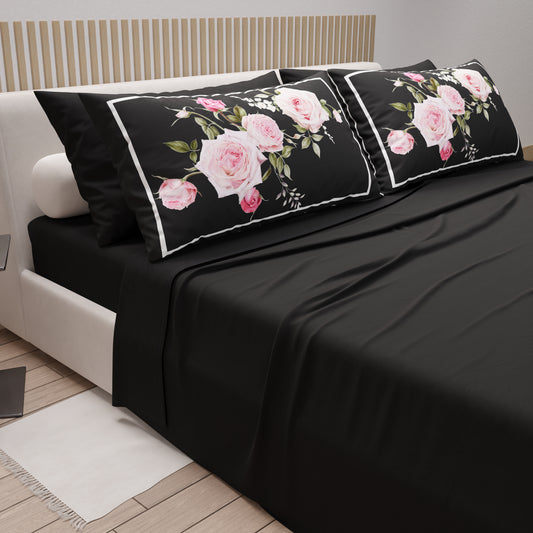 Draps en coton, parure de lit avec taies d'oreiller à imprimé floral numérique 20-01