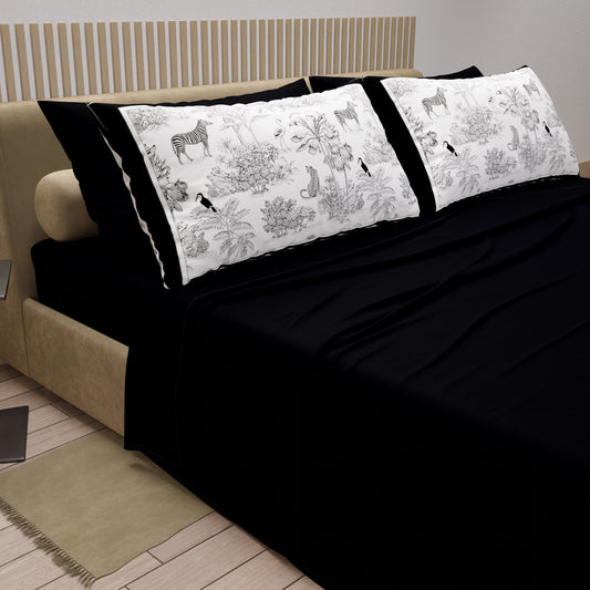 Lenzuola in Cotone, Completo Letto con Federe in Stampa Digitale Animalier Nero