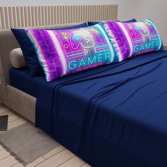Cotton Sheets, Bed Set with Gamer Digital Print Pillowcases