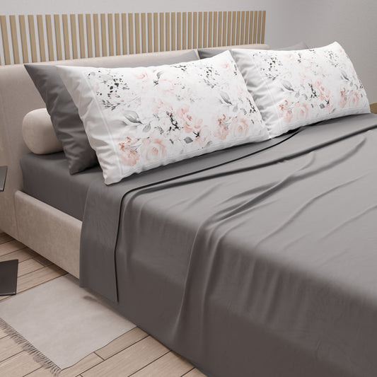 Lenzuola in Cotone, Completo Letto con Federe in Stampa Digitale Floreale 17-00