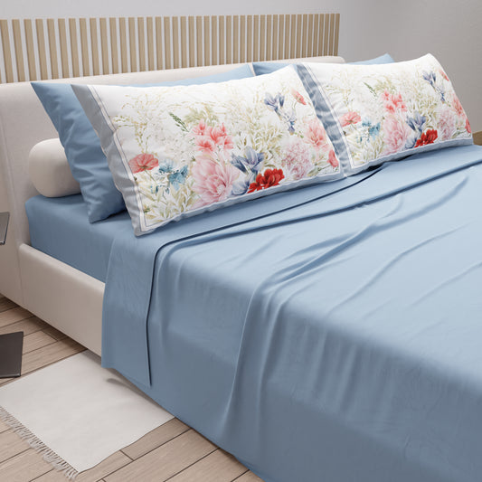 Lenzuola in Cotone, Completo Letto con Federe in Stampa Digitale Floreale 14