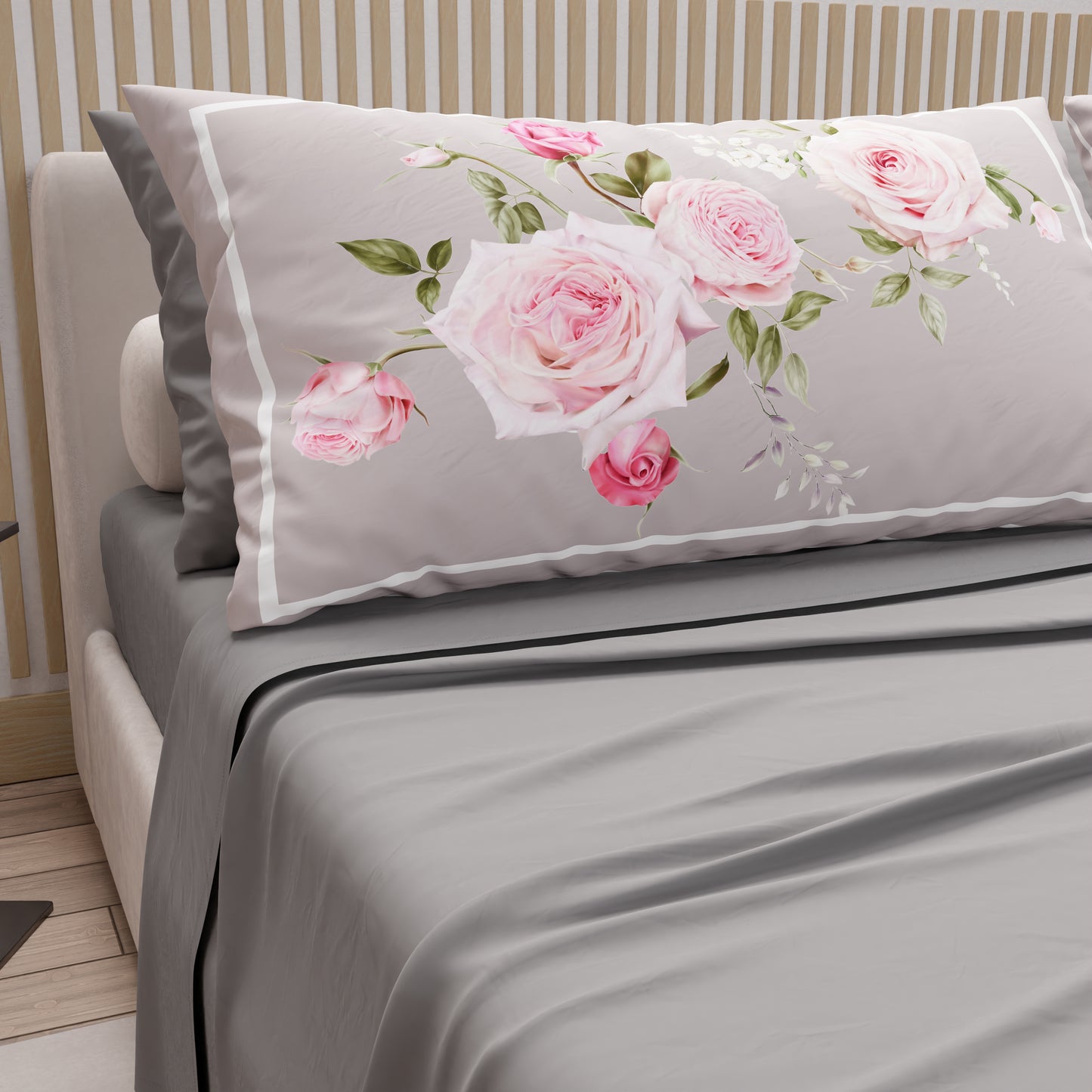 Cotton sheets, bed set with pillowcases in digital floral print 20-07