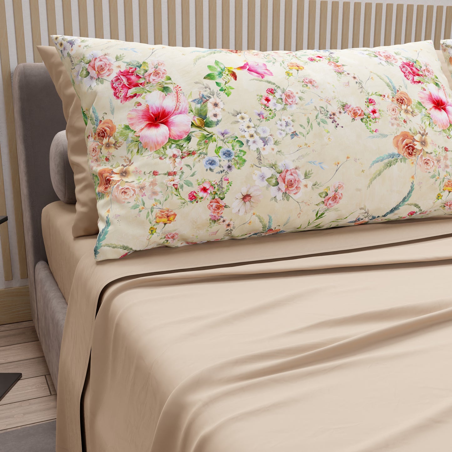 Cotton Sheets, Bed Set with Spring Dove Digital Print Pillowcases