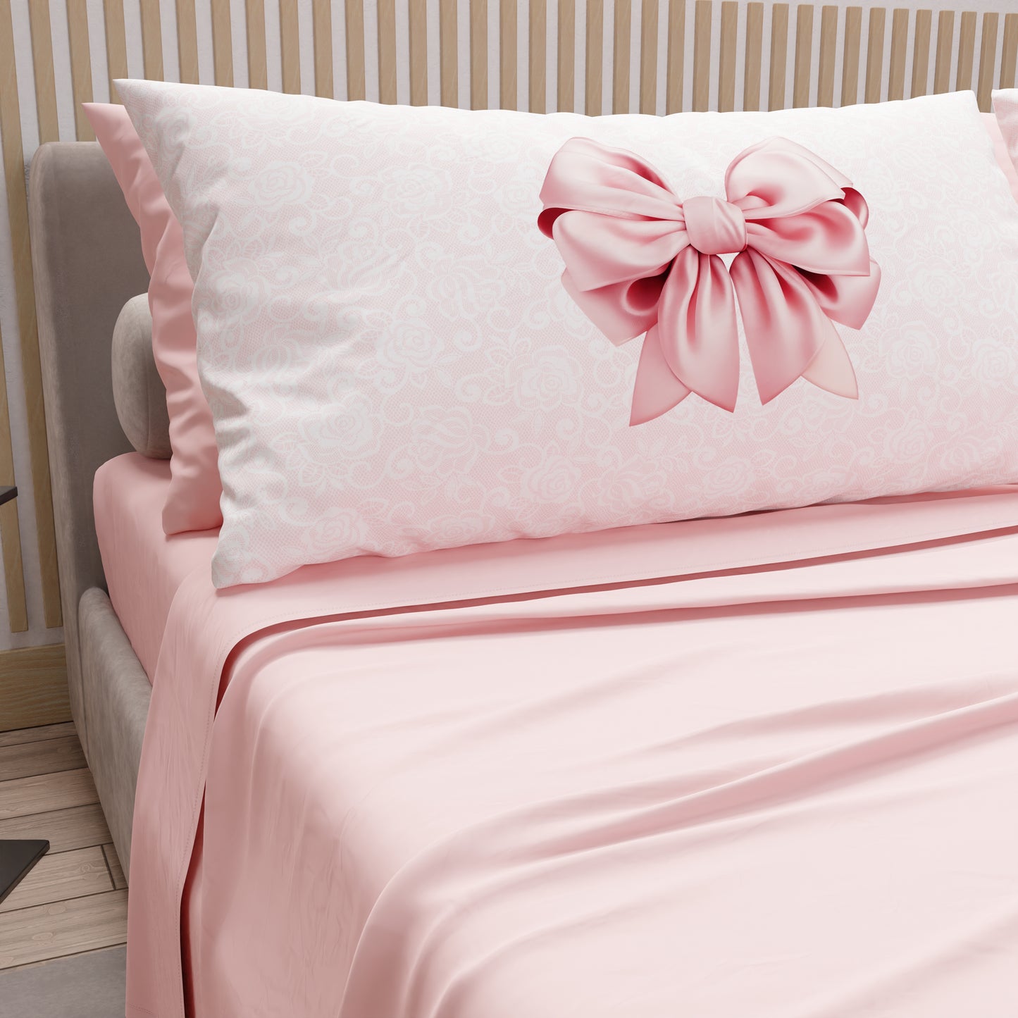 ROSALLINE Parure de lit 160x220 cm avec une taie d'oreiller 50x70 cm et un  drap menthe et rose - Selsey