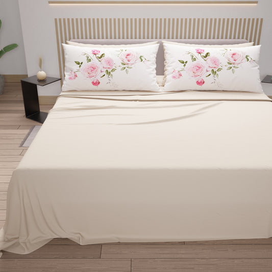 Draps en Coton, Parure de Lit avec Taies d'Oreiller en Impression Numérique Floral 20-05