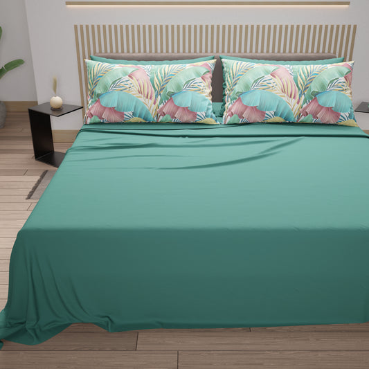 Lenzuola in Cotone, Completo Letto con Federe in Stampa Digitale Tropical Multicolor