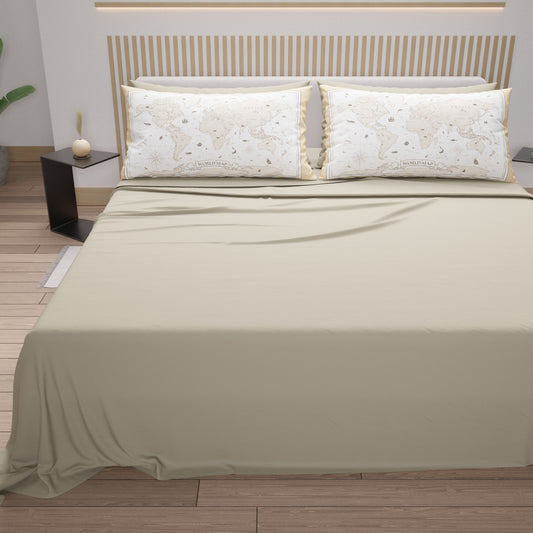 Draps en Coton, Parure de Lit avec Taies d'Oreiller en Impression Numérique World Blanc