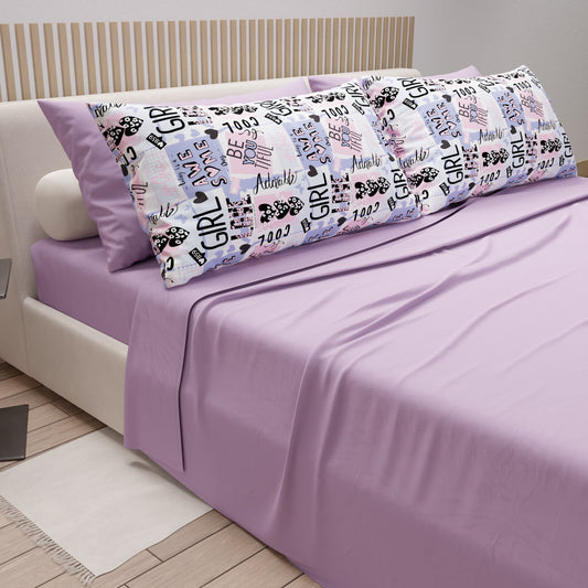 Cotton Sheets, Bed Set with Girl Cool Digital Print Pillowcases