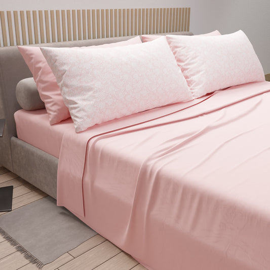 Draps en coton, parure de lit avec taies d'oreiller à impression numérique en dentelle rose