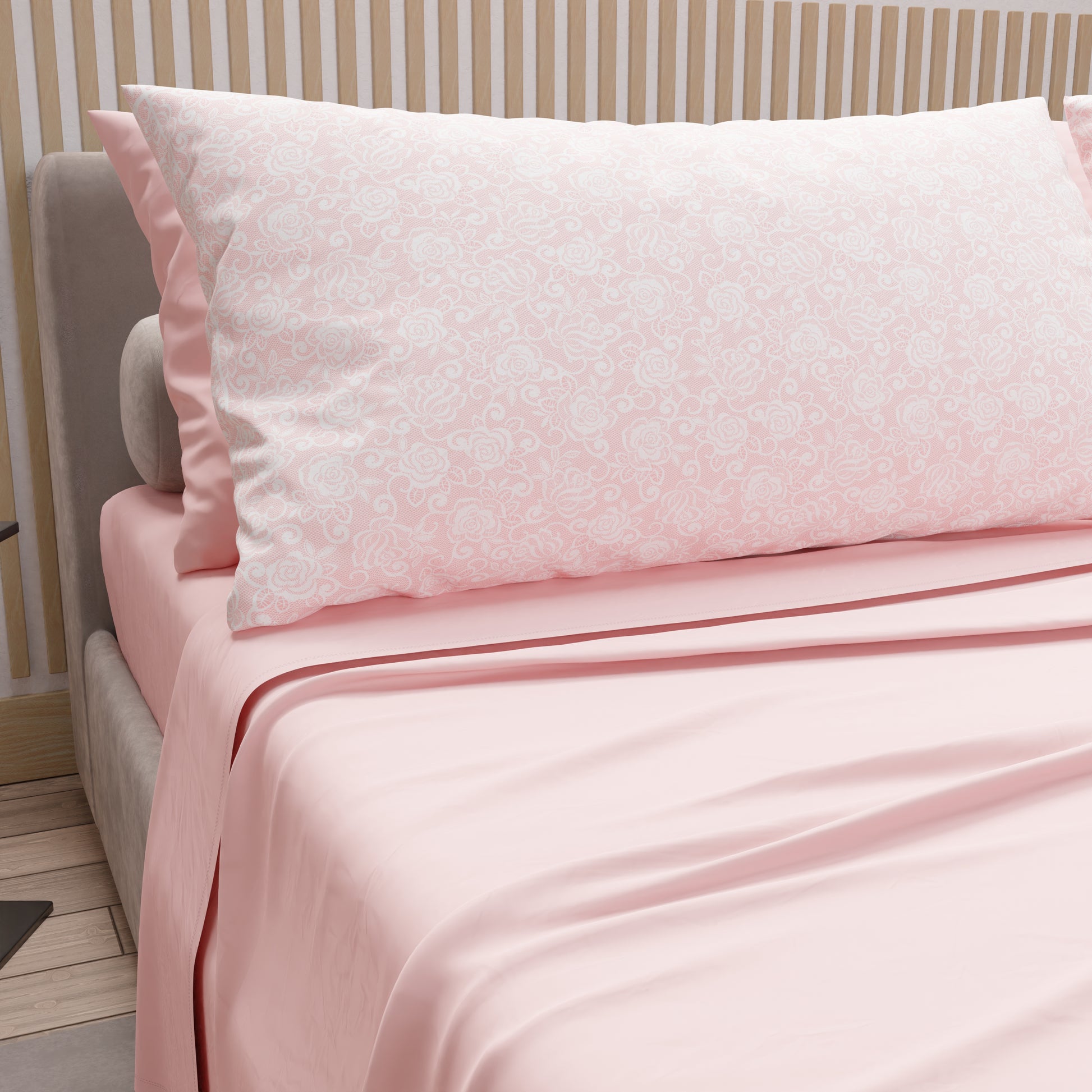 Lenzuola in Cotone, Completo Letto con Federe in Stampa Digitale Pizzo Rosa