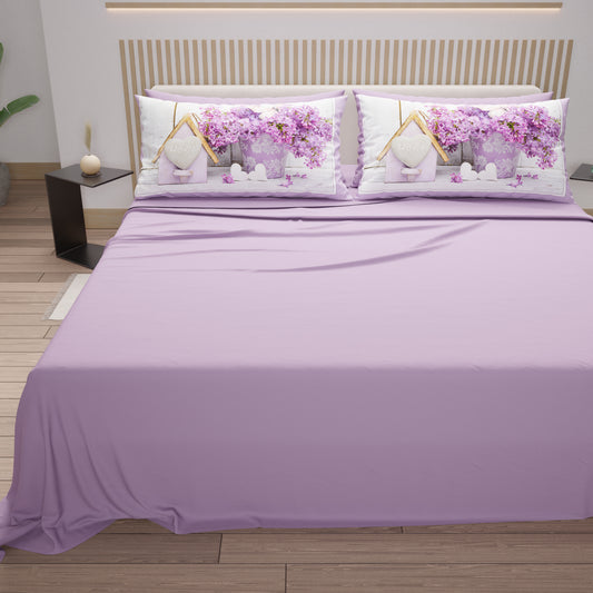 Draps en Coton, Parure de Lit avec Taies d'Oreiller en Impression Digitale Shabby 01