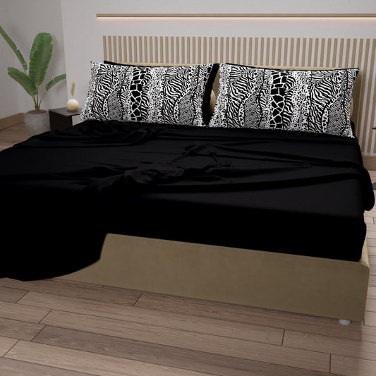 Lenzuola in Cotone, Completo Letto con Federe in Stampa Digitale Animalier Zebrato