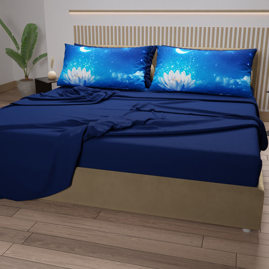 Lenzuola in Cotone, Completo Letto con Federe in Stampa Digitale Notte Stellata