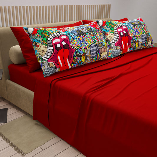 Cotton Sheets, Bed Set with Murals Digital Print Pillowcases