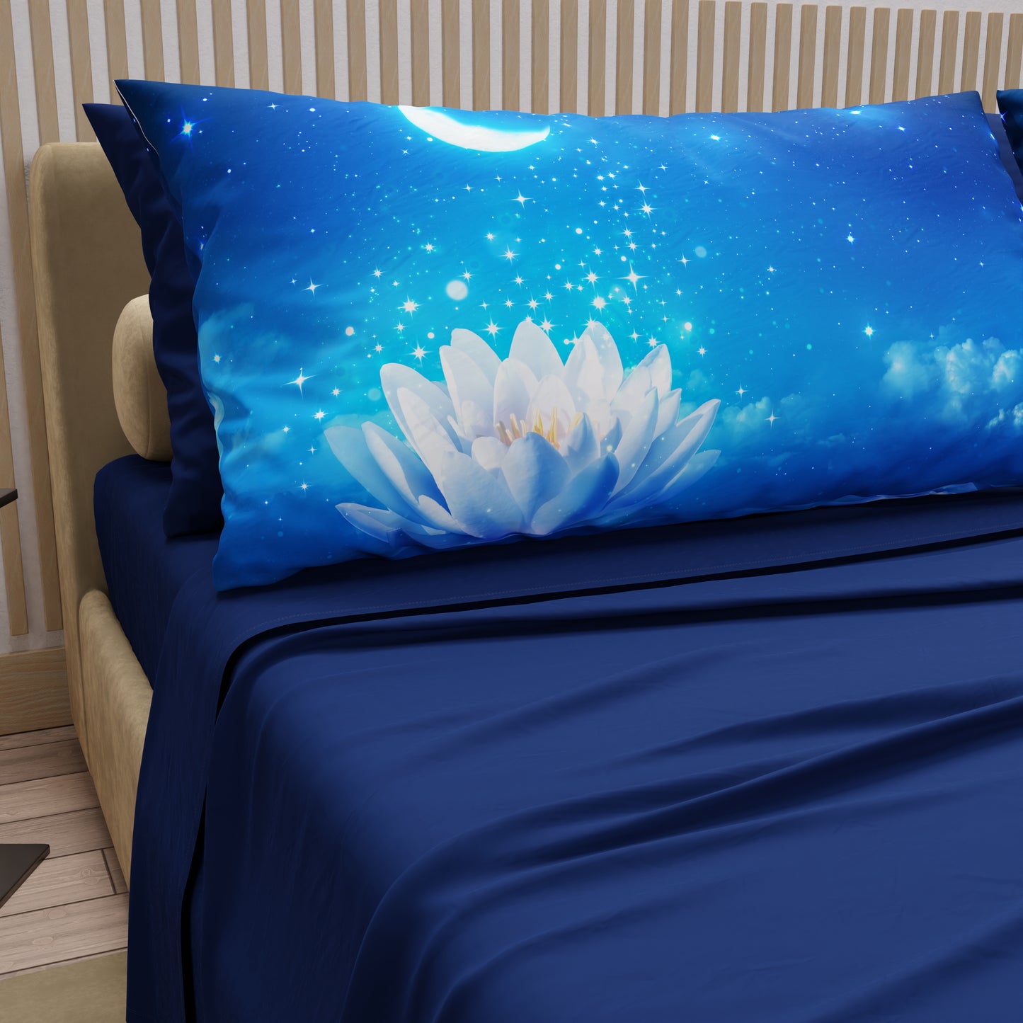 Cotton Sheets, Bed Set with Starry Night Digital Print Pillowcases