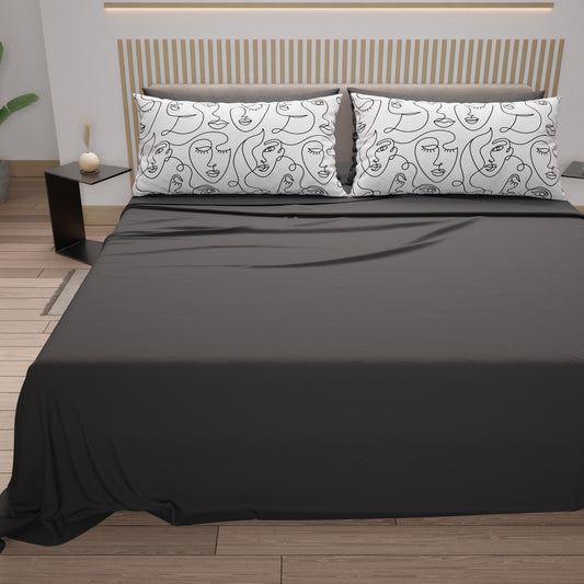 Draps en coton, parure de lit avec taies d'oreiller en impression digitale visage