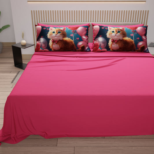 Draps Animaux en Coton, Parure de Lit avec Taies d'Oreiller en Impression Numérique Chats 11