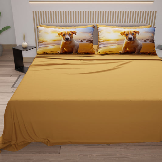 Draps Animaux en Coton, Parure de Lit avec Taies d'Oreiller en Impression Digitale Chiens 01
