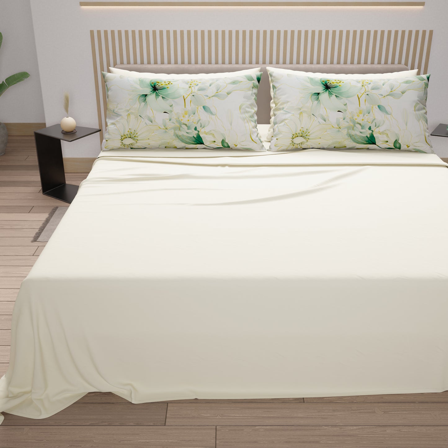 Lenzuola in Cotone, Completo Letto con Federe in Stampa Digitale Floreale 114