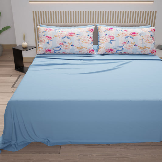 Draps en coton, parure de lit avec taies d'oreiller en impression digitale florale 101