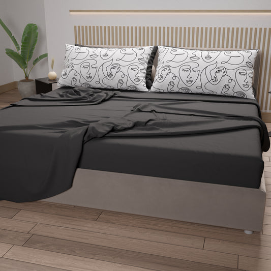 Draps en coton, parure de lit avec taies d'oreiller en impression digitale visage