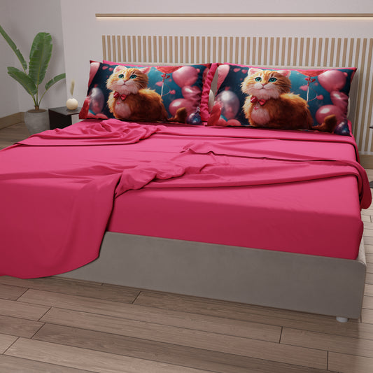 Draps Animaux en Coton, Parure de Lit avec Taies d'Oreiller en Impression Numérique Chats 11