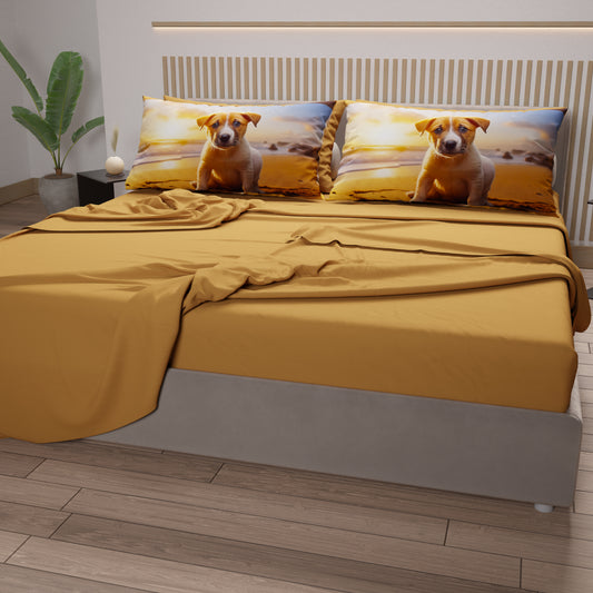 Draps Animaux en Coton, Parure de Lit avec Taies d'Oreiller en Impression Digitale Chiens 01
