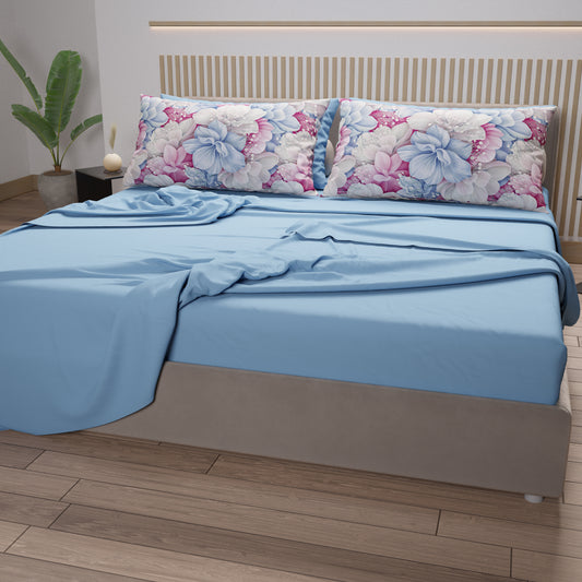 Draps en coton, parure de lit avec taies d'oreiller en impression digitale florale 105