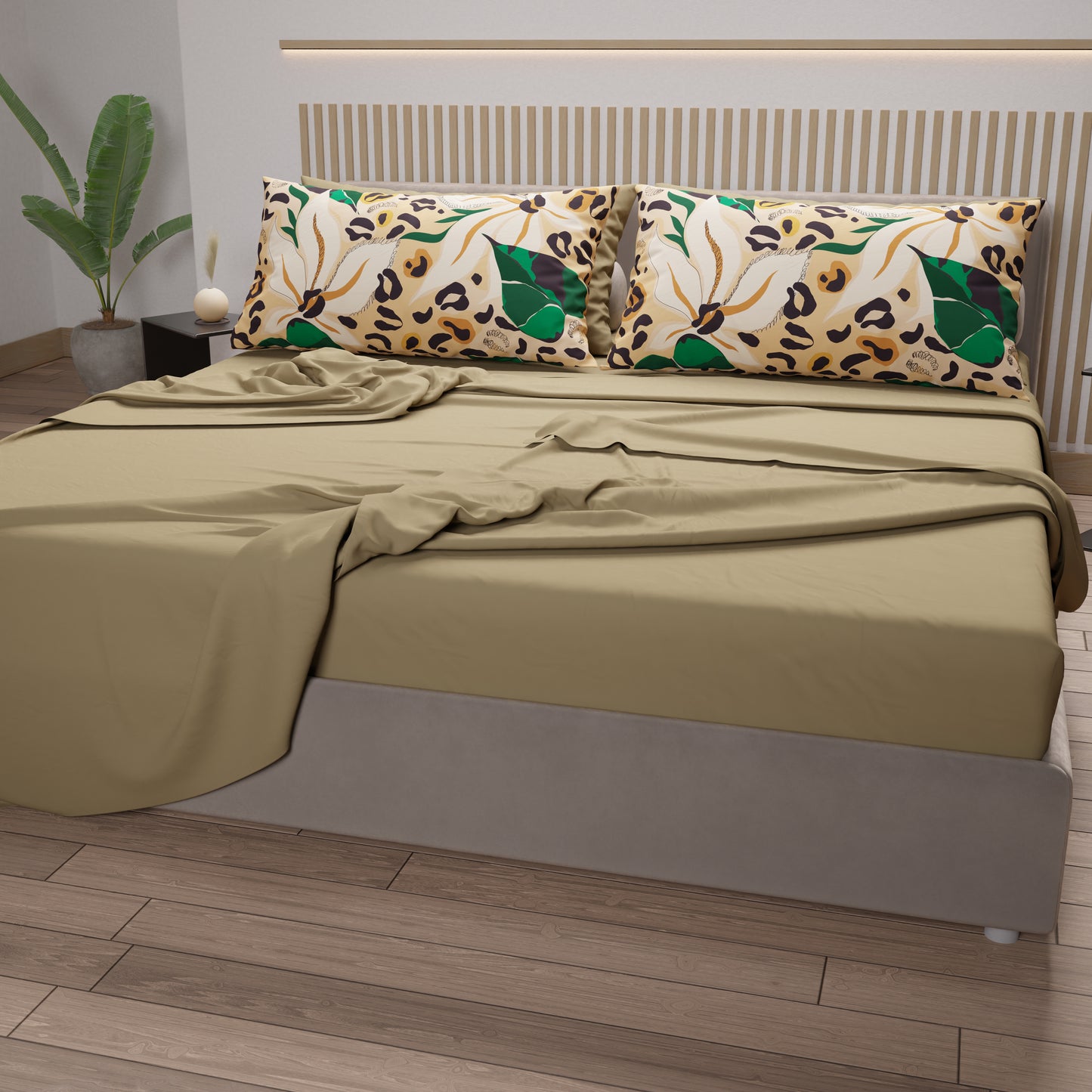 Lenzuola in Cotone, Completo Letto con Federe in Stampa Digitale Floreale Animalier