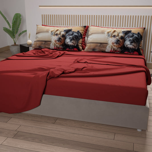 Draps Animaux en Coton, Parure de Lit avec Taies d'Oreiller en Impression Numérique Chien 19