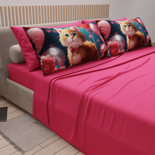 Lenzuola Animali in Cotone, Completo Letto con Federe in Stampa Digitale  Cats 11