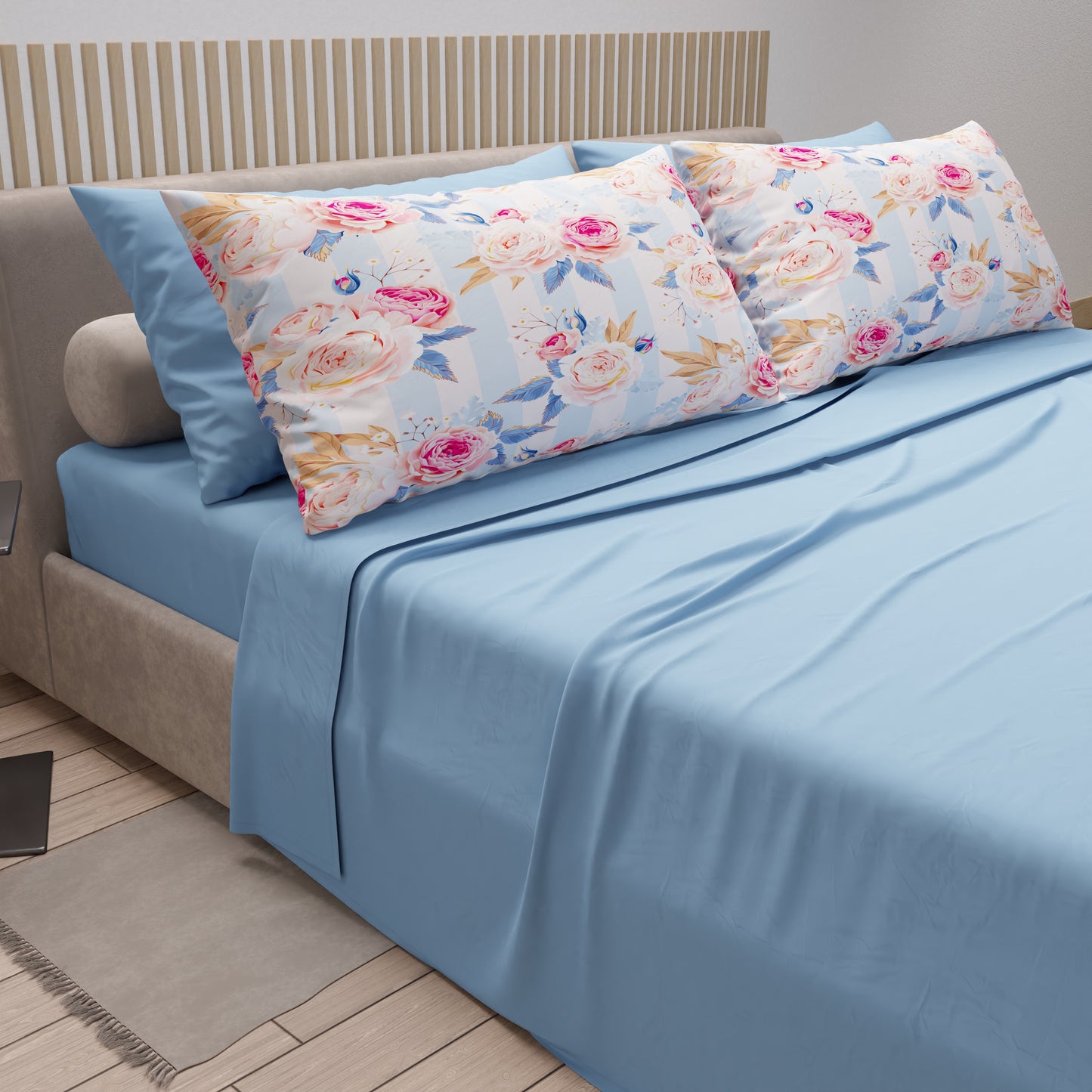 Lenzuola in Cotone, Completo Letto con Federe in Stampa Digitale Floreale 101