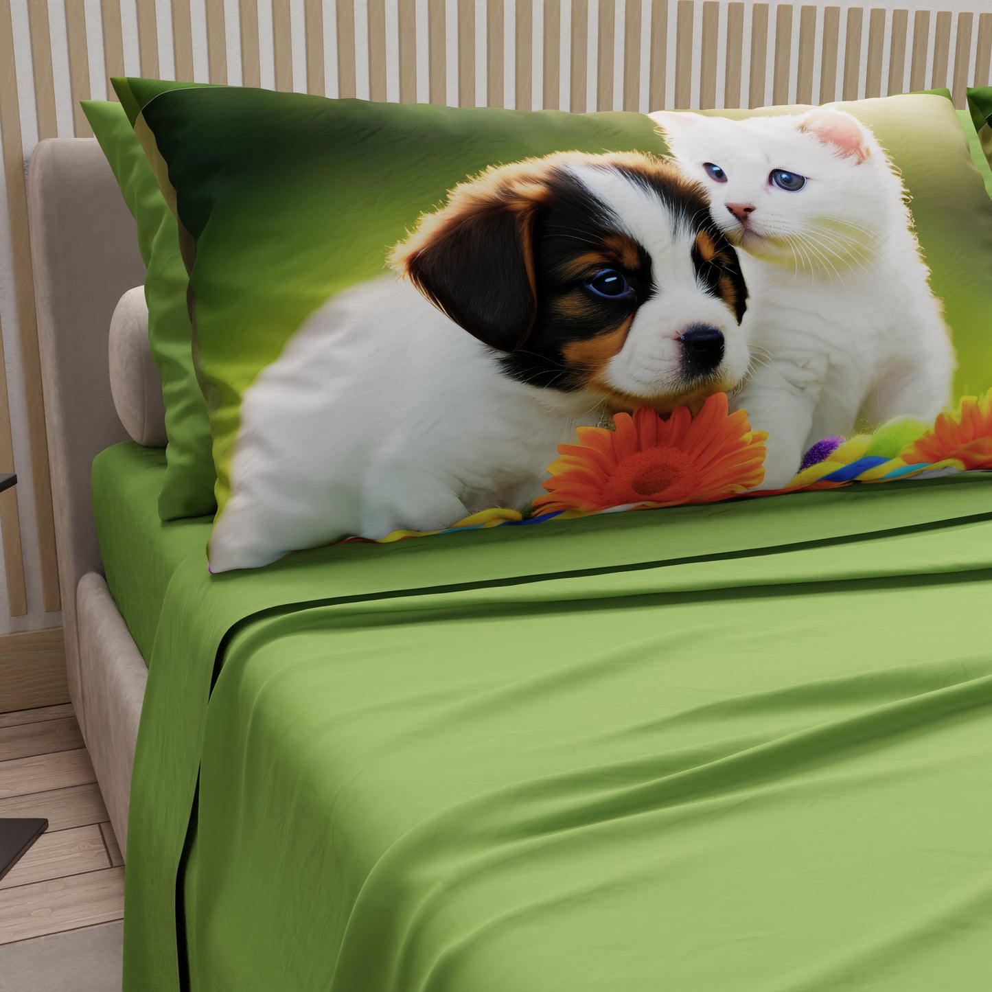 Lenzuola Animali in Cotone, Completo Letto con Federe in Stampa Digitale Friends 11