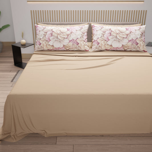 Draps en coton, parure de lit avec taies d'oreiller en impression digitale florale 104