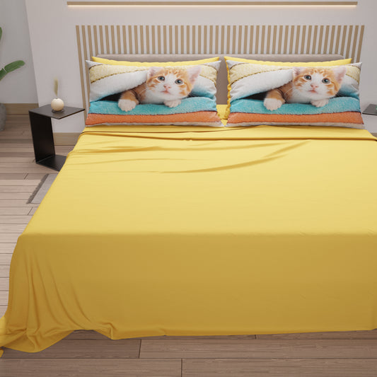 Lenzuola Animali in Cotone, Completo Letto con Federe in Stampa Digitale  Cats 05