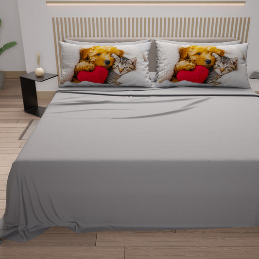 Draps Animaux en Coton, Parure de Lit avec Taies d'Oreiller en Impression Digitale Amis 03
