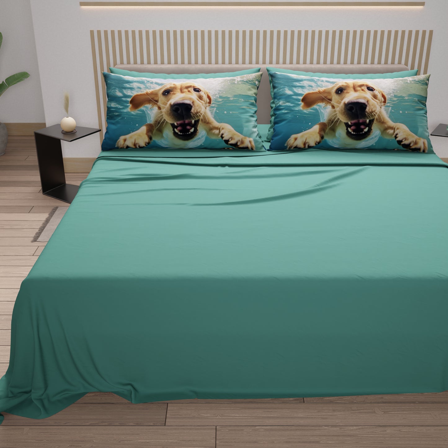 Lenzuola in Cotone, Completo Letto con Federe in Stampa Digitale Dog 04