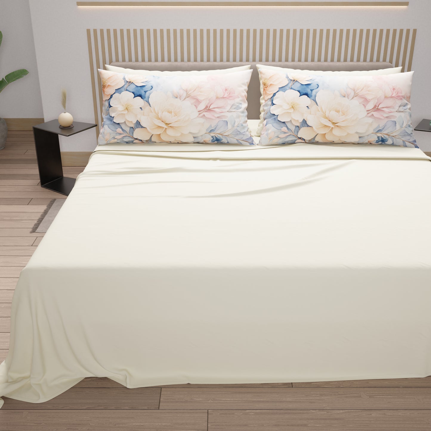 Lenzuola in Cotone, Completo Letto con Federe in Stampa Digitale Floreale 113