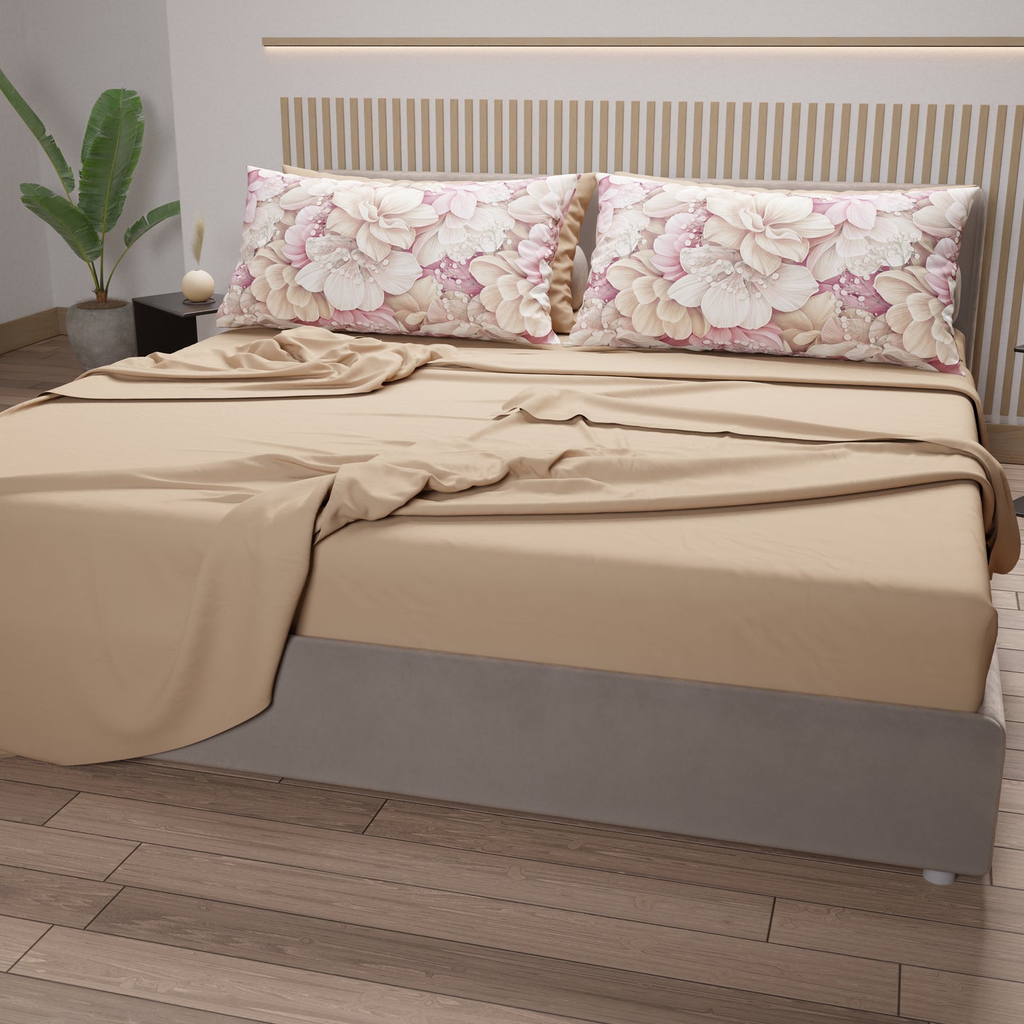 Lenzuola in Cotone, Completo Letto con Federe in Stampa Digitale Floreale 104