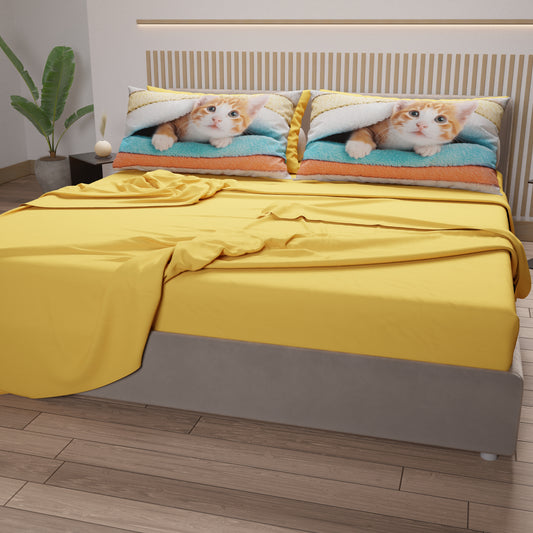 Lenzuola Animali in Cotone, Completo Letto con Federe in Stampa Digitale  Cats 05