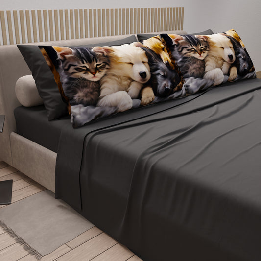 Lenzuola Animali in Cotone, Completo Letto con Federe in Stampa Digitale Friends 04