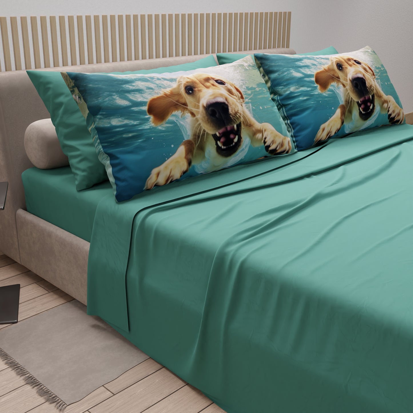 Lenzuola in Cotone, Completo Letto con Federe in Stampa Digitale Dog 04