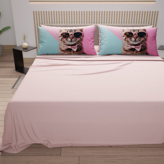 Draps Animaux en Coton, Parure de Lit avec Taies d'Oreiller en Impression Numérique Chats 08