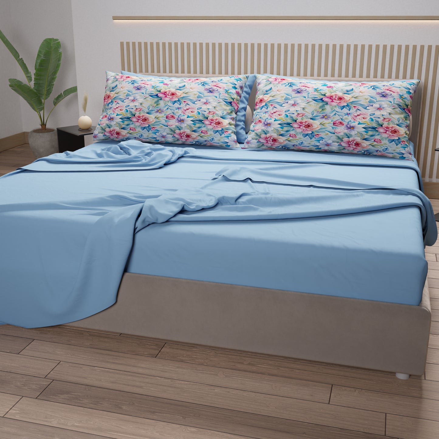 Lenzuola in Cotone, Completo Letto con Federe in Stampa Digitale Floreale 118