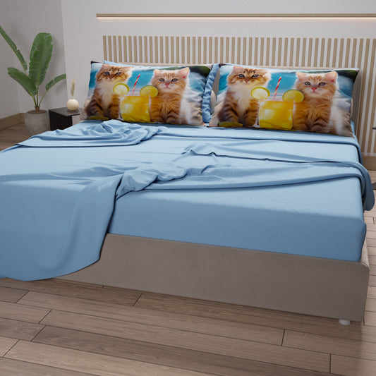 Lenzuola Animali in Cotone, Completo Letto con Federe in Stampa Digitale  Cats 02