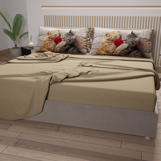 Lenzuola Animali in Cotone, Completo Letto con Federe in Stampa Digitale  Cats 09