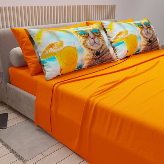 Lenzuola Animali in Cotone, Completo Letto con Federe in Stampa Digitale Cats 04