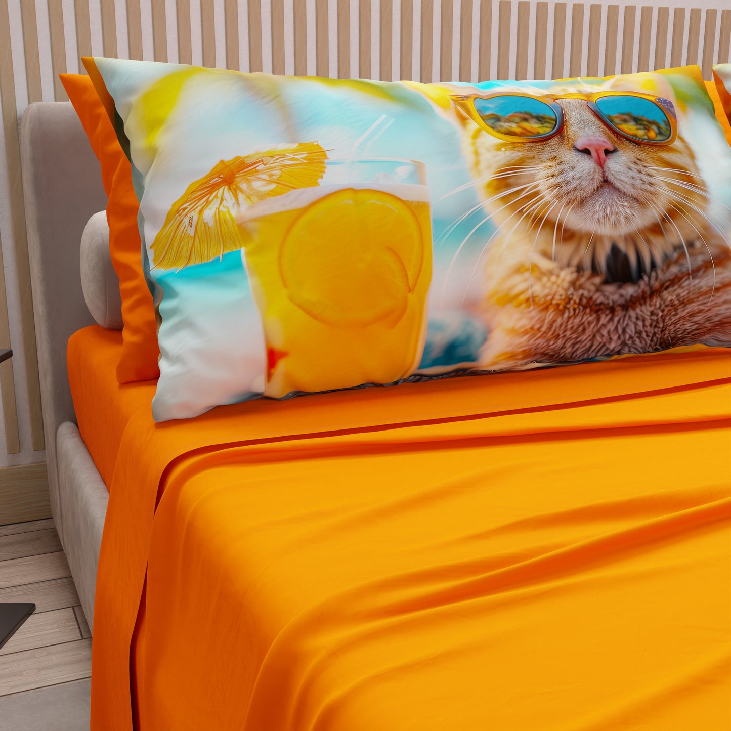 Lenzuola Animali in Cotone, Completo Letto con Federe in Stampa Digitale Cats 04