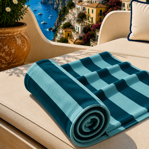 Telo Mare Microfibra, Asciugamano Mare, Telo per Lettino Righe Tiffany/Ottanio