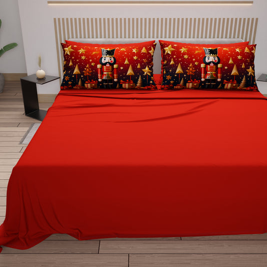 Draps de Noël en Coton, Parure de Lit avec Taies d'Oreiller en Impression Numérique 25 Xmas 1